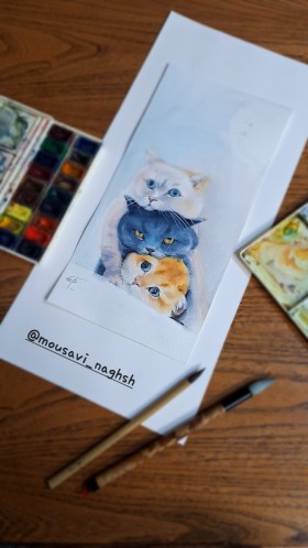 گربه ، تکنیک آبرنگ