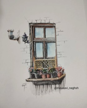 پنجره ای از گیلان ، تکنیک راپید و آبرنگ